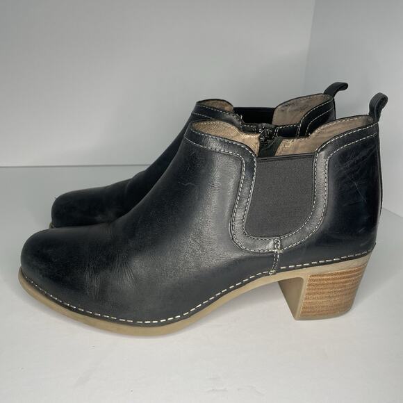 Dansko Harlene Ankle Booties Heels Size 41 US 10.5 Black Leather Zip Up Comfort - Picture 2 of 9